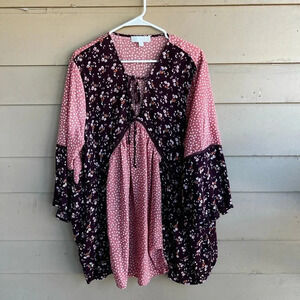 Boho Mixed Media Bell Sleeve Blouse - Size 3x